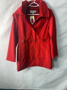 Anne Klein Vibrant Red Single-Breasted Trench Coat